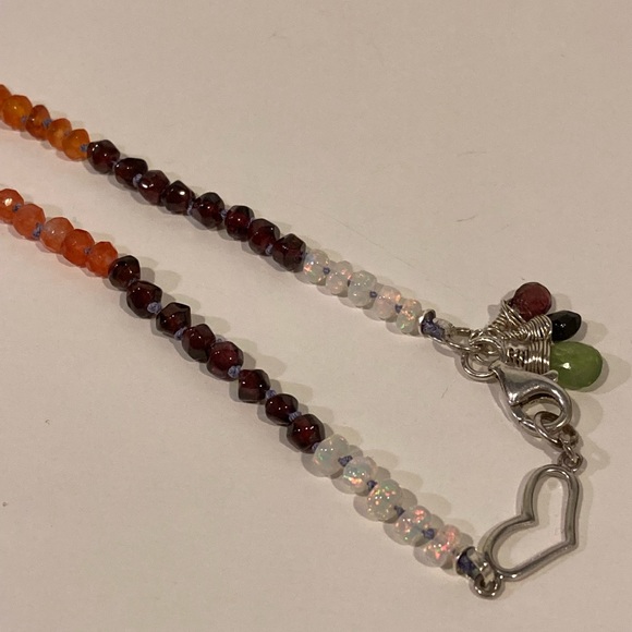 Hand Knotted Opal Garnet Carnelian Citrine Apatite Peridot Rainbow Necklace - Picture 6 of 9